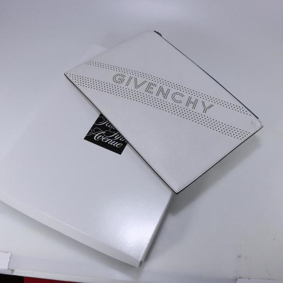 Givenchy White Perforated Logo Medium Zip Pouch Clutch C277 - Picture 3 of 12